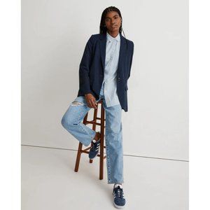 Madewell $178 S The Larsen Blazer Boyfriend Jacket Drapeweave Deep Indigo Blue